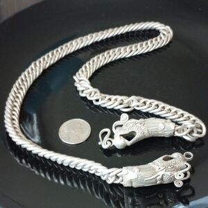 MEN'S NECKLACE: 925 -SS-  EXOTIC, ANTIQUE - DOUBLE DRAGON HEAD-(28" L x 12mm W)
